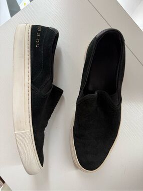 Common Projects Black Suede Slip-On Sneakers with White Sole